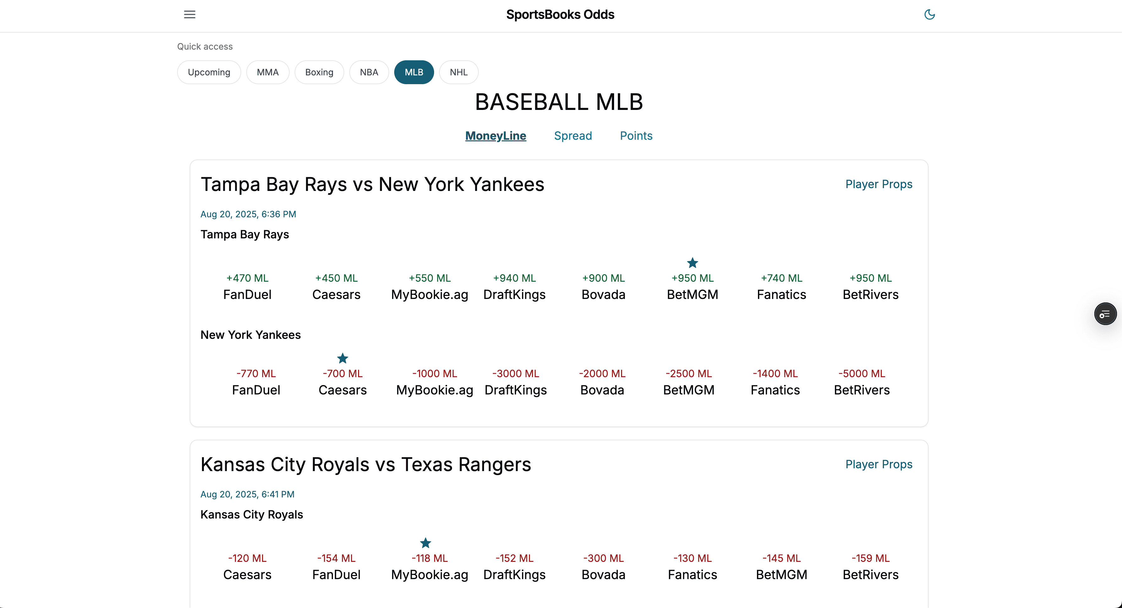 Sportsbook Odds Comparer screenshot